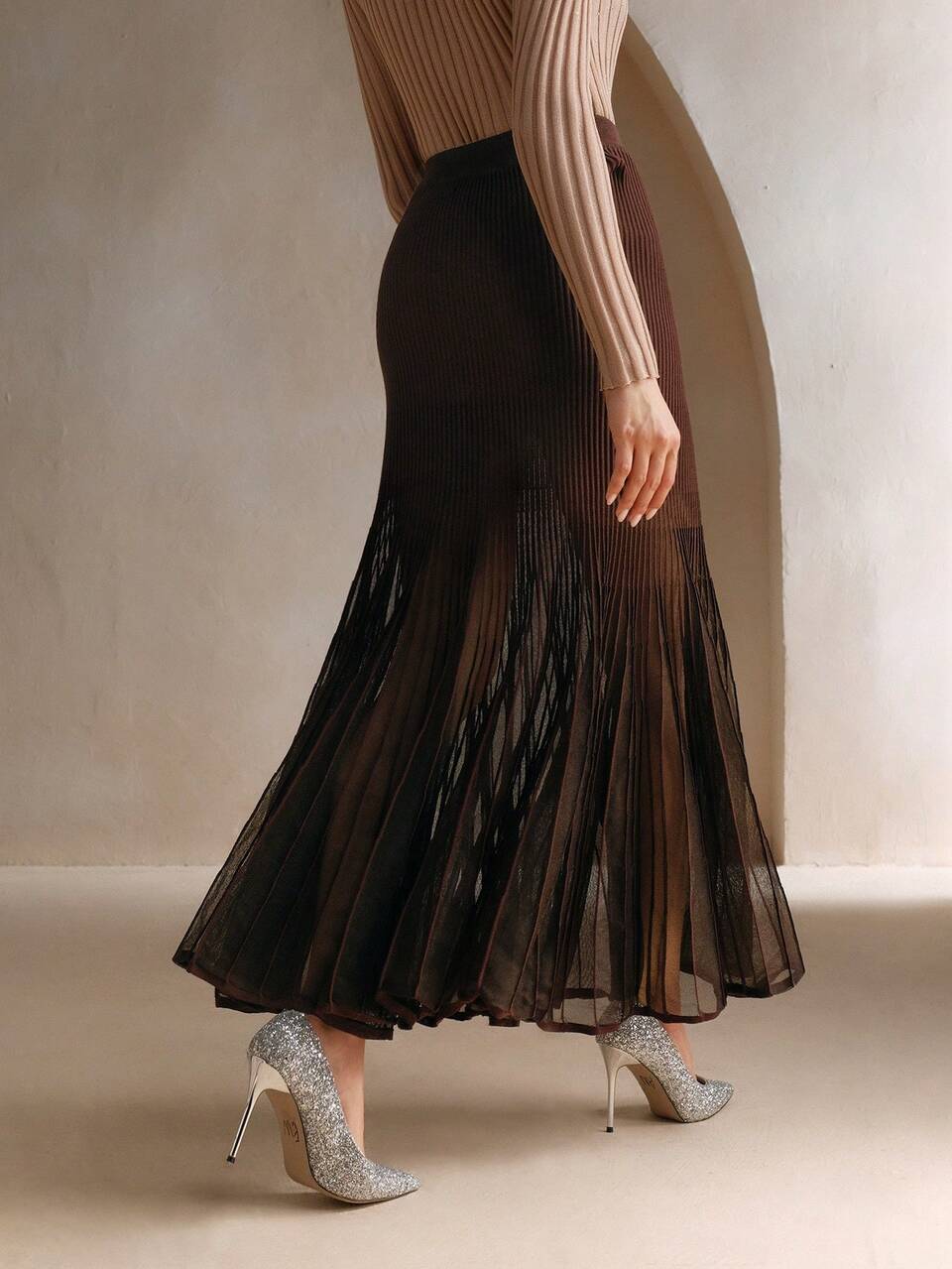 Women's Elegant Knitted Yarn Splicing Sheer Long Fish Tail Skirt