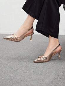 CUCCOO BIZCHIC Giày cao gót hở lưng mũi nhọn gợi cảm thời trang nữ có khóa bên hông - Hoa hồng vàng - Xem 2