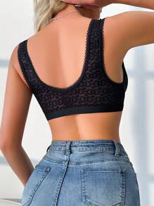Women Lace Embellished Sleeveless Simple Casual Romantic Front Button Breathable Lingerie Bra - Black - View 2