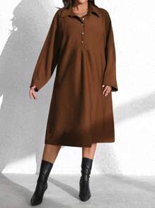 SHEIN LUNE Women's Autumn/Winter A-Line Long Sleeve Shirt Collar Dress Fall Cloth For Women
