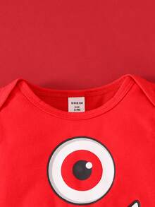 SHEIN Baby Boy Red Big Eye Shaped Monster Bodysuit & Hat Two-Piece Outfits - Red - View 4