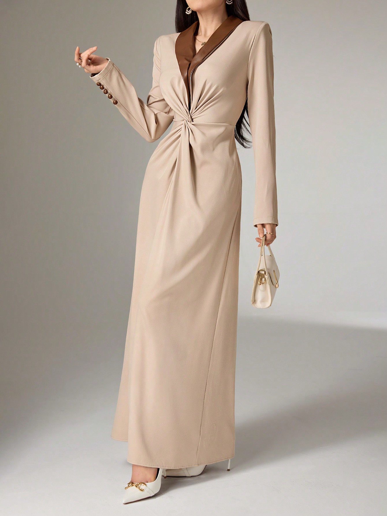 Heiryn فستان أنيق بتصميم التواء الملون للنساء طويل...