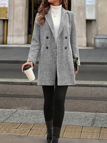 SHEIN Clasi 女士经典人字纹大衣，适合通勤、冬季