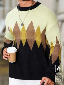Manfinity Homme Men Colorblock Geometric Patterned Knitted Sweater, Fall Autumn/Winter - Multicolor - View 1