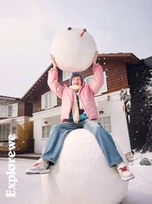 SHEIN Teen Boy Winter Gradient Zip-Front Hooded Casual Winter Coat - Watermelon Pink - View 1