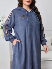 Veilorie Plus Size Side Striped Print Hooded Zip-Up Casual Jacket Winter Fall Autumn