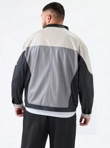 Mainfolk Plus Size Men Loose Fit Multi-Color Casual Long Sleeve PU Leather Jacket, For Fall Winter - Grey - View 4