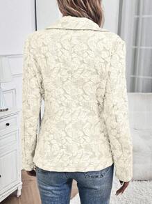 SHEIN LUNE 女士花卉提花翻领长袖优雅西装外套，秋季 - 米色 - 查看 2