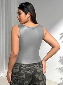 SHEIN EZwear 大码女式黑色人造皮革后背背心，休闲装，适合万圣节