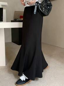 DAZY Váy bút chì khóa kéo màu trơn cho nữ, mặc đi làm đi chơi - màu đen - Xem 4