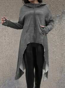 SHEIN LUNE Plus rozmiar Jednolita kolorowa bluza ze sznurkiem i kieszeniami, codzienne noszenie - Ciemnoszary - Zobacz 3