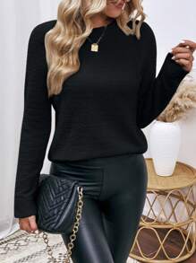 Chiquease Minimalist Chic Casual Solid Color Crew Neck Long Sleeve Sweater, Suitable For Autumn/Winter,Long Sleeve Tops Knit Pullover Fall Outfit