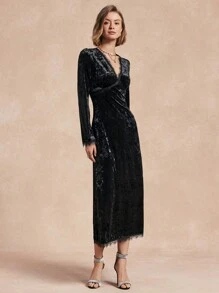 Chiquease Women Velvet Elegant Slim Fit Dress