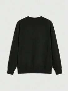 ROMWE Goth 圣诞豹纹蝴蝶结圣诞老人图案宽松圆领女式运动衫 - 黑色 - 查看 2