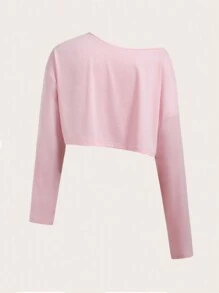 SHEIN Sport Gameset Maglietta sportiva casual da donna con colletto e orlo asimmetrici, tinta unita