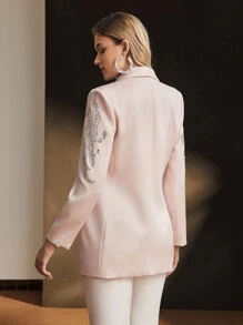 MOTF PREMIUM SHAWL COLLAR RHINESTONE DETAIL RUCHED BLAZER - Pink - View 6