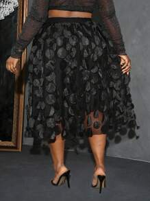 Slaydiva Black Street Polka Dot Mesh Contrast A Line Plus Size