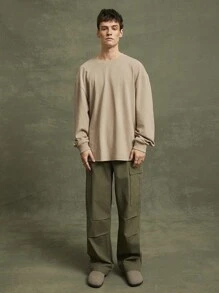 T-shirt 100% coton à manches longues surdimensionné pour hommes - Gris - Voir 5