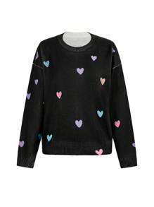 Maryam Alam Sweater Wanita Bergaya Y2K dengan Motif Hati Berwarna-warni, Cocok untuk Liburan, Festival, dan Acara di Ibiza. - Hitam - View 1