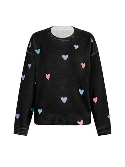 Maryam Alam Artist Y2K Style Colorful Heart Pattern Sweater For Women, Suitable For Holiday, Vacation, Festival, Ibiza Fits