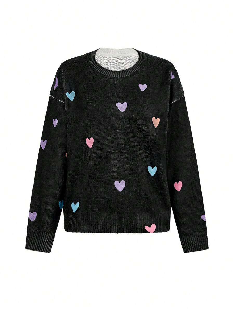 Maryam Alam Sweater Wanita Bergaya Y2K dengan Motif Hati Berwarna-warni, Cocok untuk Liburan, Festival, dan Acara di Ibiza. - Hitam - View 1