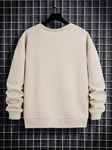 Manfinity Dauomo Áo nỉ lót nhiệt cổ tròn in hình mèo hoạt hình cho nam, mùa thu - Màu Khaki - Xem 2