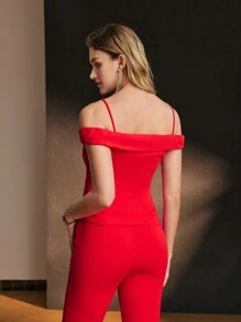 MOTF PREMIUM SPAGHETTI STRAP RHINESTONE EMBELLISHED RED WOMEN'S TOP - Red - View 6