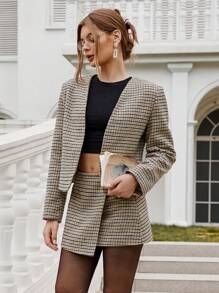 GENKIRA Women Retro Plaid Cardigan Jacket + Mini Skirt 2pcs Set, Autumn/Winter Fall Cloth For Women - Multicolor - View 4