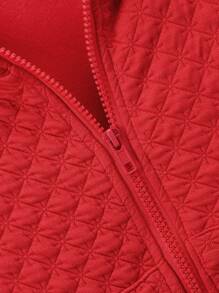 SHEIN 1 件女童纯色前拉链长袖连帽衫，带口袋，简约设计 - 紅色 - 查看 6