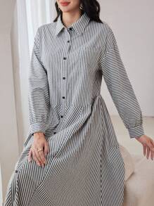 Al Najma Robe longue à manches longues, décontractée, à rayures, croisée sur le devant, ample et modeste, pour l'automne