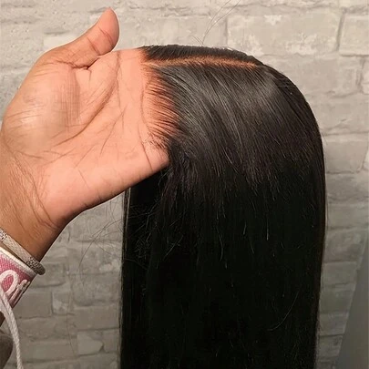 直发 5x5 无胶蕾丝前假发 人发预拔透明蕾丝闭合假发 适合女性 150% 密度原生发