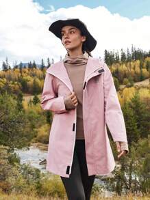 In My Nature Women's Solid Color Drawstring Hooded Outdoor Windbreaker Jacketwinter Women Tops - Pink - View 15