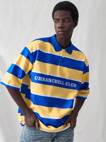 Manfinity VCAY 男士时尚休闲日常条纹和数字印花短袖 Polo 衫 - 彩色 - 查看 3