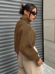 SHEIN Unity 1pc Women Solid Color Turtleneck Criss-Cross Wrap Long Sleeve Casual Sweater Knit Pullover Fall Winter Outfit