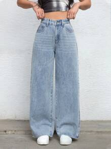 Pantalones vaqueros anchos y sueltos de mujer en azul claro lavado