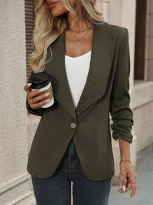 EMERY ROSE 1 件女式纯色斗篷领长袖休闲商务西装外套，秋季