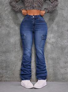 SHEIN ICON Damen sexy enge stretch aufgetürmte Jeans, blau