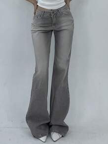 DAZY Women's Washed Distressed Low Waist Flared Jeans