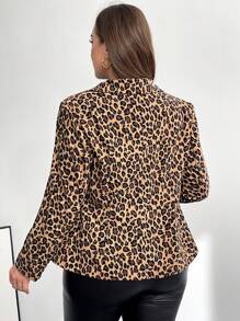 SHEIN Essnce Plus Size Women's Fall Women Dresses Formal Women Dresses Business Casual Women Elegant Women Dresses Business Casual Fashion Casual Commuting Elegant Leopard Print Long Sleeve Fitted Blazer
