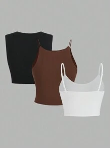 SHEIN EZwear 3 件套女士针织休闲无袖背心套装 - 彩色 - 查看 2