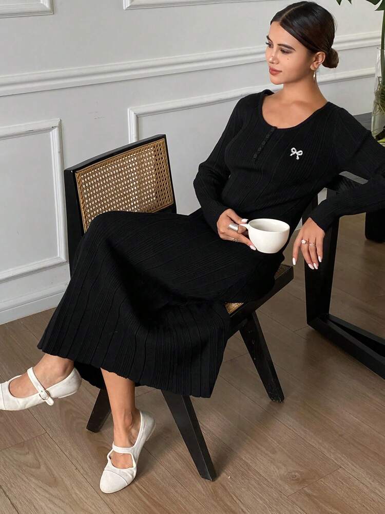 Butterfly Design Knit Long Sleeve Fitted Sweater Dress For Women,Fall Women Clothes