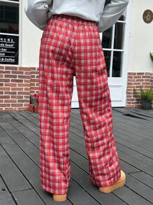 INAWLY Pantalones casuales y sueltos de estampado de cuadros navideños para mujeres regulares