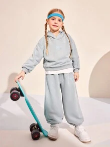 SHEIN 2pcs/Set Young Girl Autumn/Winter Fashionable Hooded Sweatshirt & Printed Pants Set, Casual Comfortable Sportswear For Daily Wear