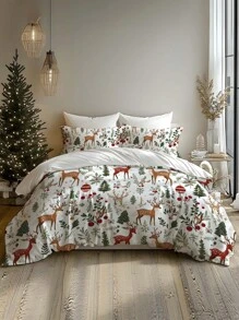 2/3pcs Christmas Bedding Set, Santa Claus, Sled, Snowman, Bells, Reindeer, Christmas Tree Digital Printed Soft Comforter Cover Set, Suitable For Bedroom, Guest Room, Game Room, Hotel, Dormitory, Home Decor