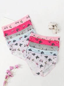 SHEIN 10pcs/Pack Young Girl Bow & Print Pattern Comfortable Triangle Briefs Holiday Travel Releax Summer Clothes