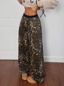 SHEIN PETITE Women Leopard Print Loose Fit 2 In 1 All-Cotton Jeans ,Petite Women - Multicolor - View 5