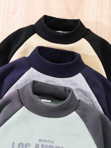 6 件装年轻男孩字母印花保暖内衬立领插肩袖上衣和裤子休闲装，适合秋冬季日常穿着和运动 - 彩色 - 查看 5