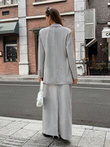 Chiquease 宽松碎花雪纺面料长袖连衣裙和裙子套装，休闲优雅 - 灰色 - 查看 2