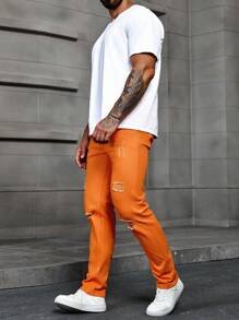 Manfinity Homme Men Casual Street Solid Color Distressed Denim Jeans