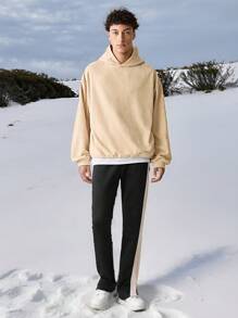 Manfinity VCAY 男士针织休闲日常宽松羊毛连帽运动衫，适合秋冬 - 杏色 - 查看 4